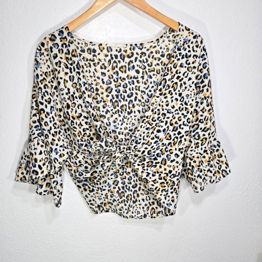 Newbury Kustom Medium Animal Print Gauzy Shawl Cardigan Tie Top